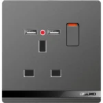 Aulmo 13A 1 modullu elektrik açarı + elektrik yuvası + 2USB L5095 – Boz