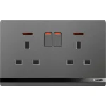 Aulmo 13A 2 modullu elektrik açarı + 2 elektrik yuvası L50 seriyası L5099/1 neon ilə – Boz