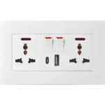 Aulmo 2 modullu elektrik açarı + 2 çoxfunksiyalı elektrik yuvası neon ilə+USB+Type-C K30 seriyası K3129C/1 – Ağ